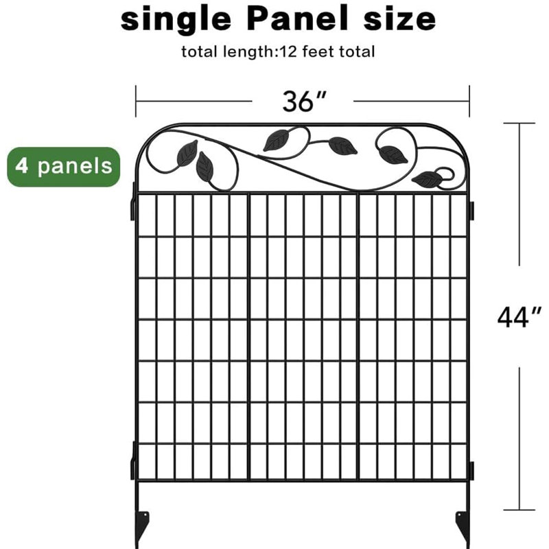 4 Pack Decorative Garden Fences and Borders for Dogs No Dig Metal Fence, Black, 35.8" H x 44.1" W x 1.1" D