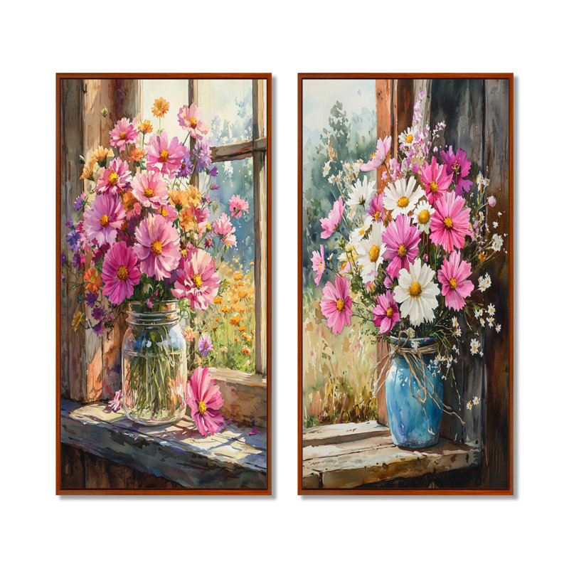 Décoration de jardin champêtre charme de bouquets assortis I - panneau mural floral 2 panneaux, H 40 po x l 41 po