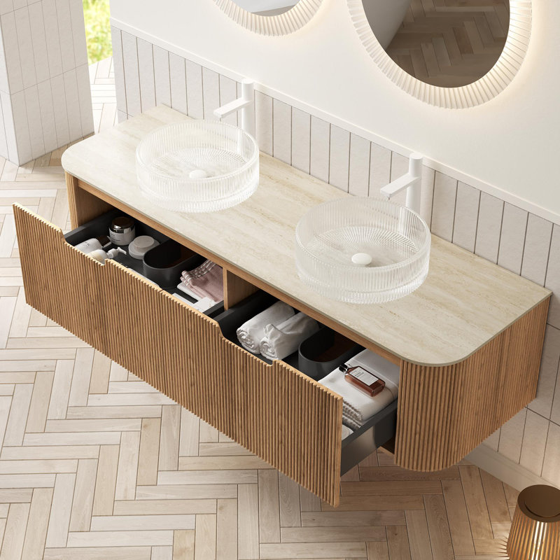 60" Wall-Mounted Double Bathroom Vanity with Sink