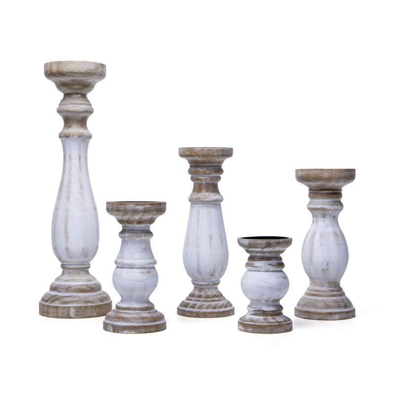 18.31'' H Wood Tabletop Candlestick