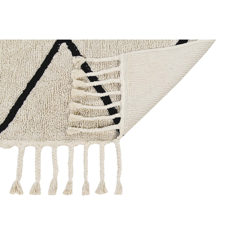 Tapis beige en coton touffeté à la main à motif de chevrons, Tapis de couloir 2 pi 7 po x 7 pi 6 po