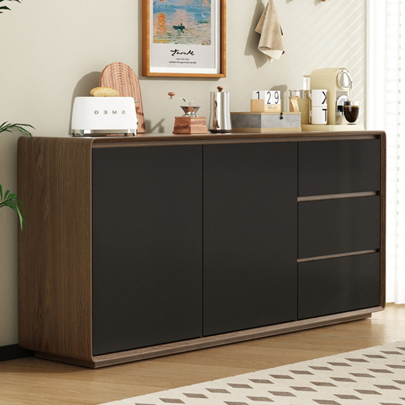 Modern Simple Solid Wood Sideboard, Brown/Black, 31.49" H x 70.86" W x 15.75" D