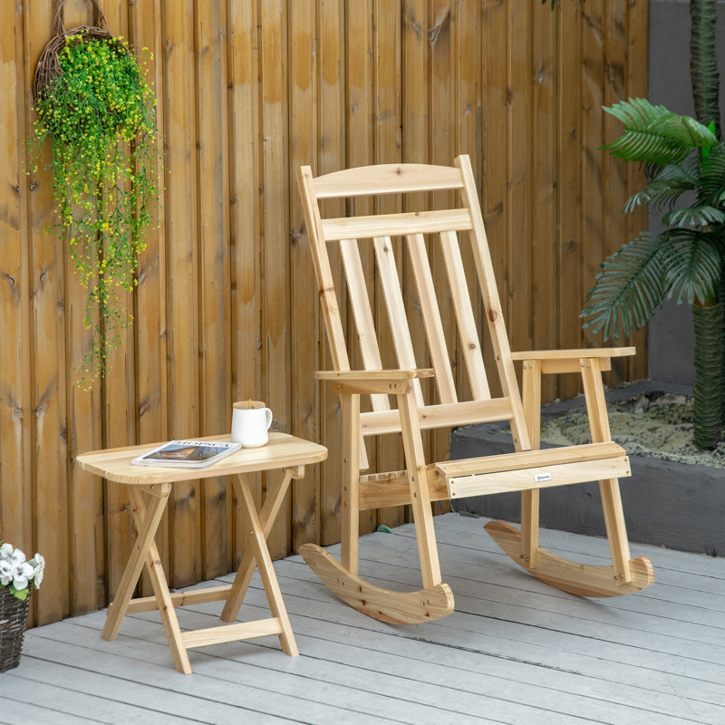 Chaise berçante d'extérieur en bois massif, Naturel