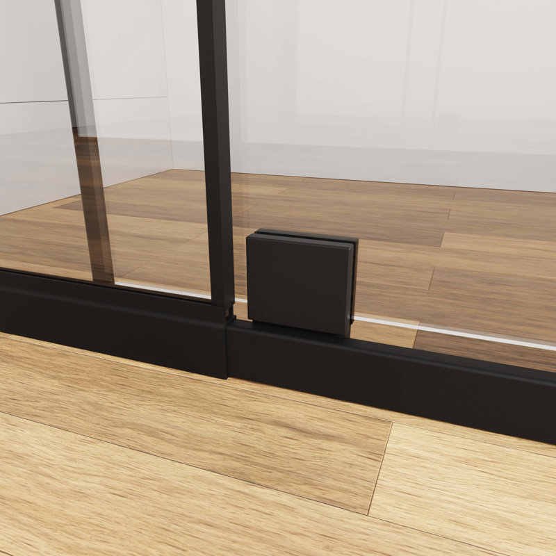 Semi-Frameless Pivot Shower Door, 1/4" Tempered Glass, 1.2Inch Adjustable Width, Reversible Installation, Matte Black