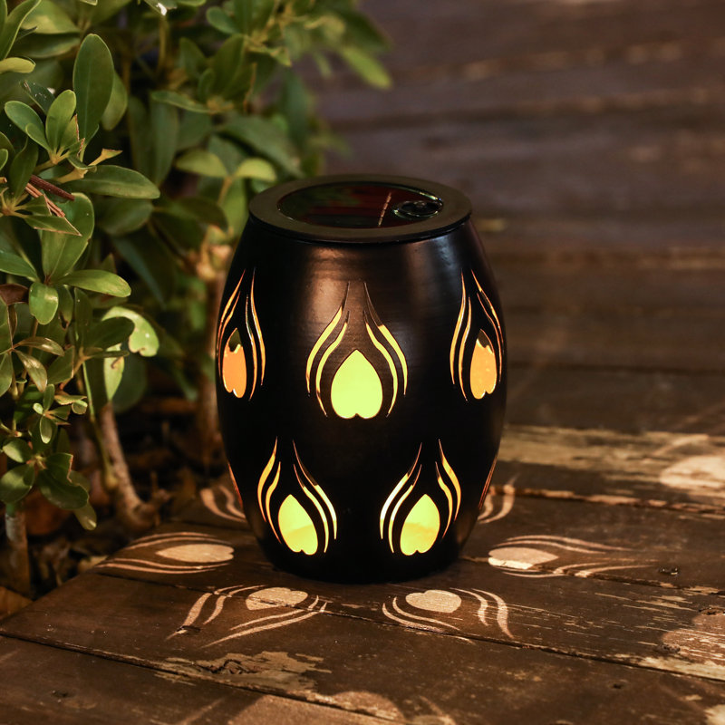 6-Inch Black Iron Solar Powered Outdoor Lantern