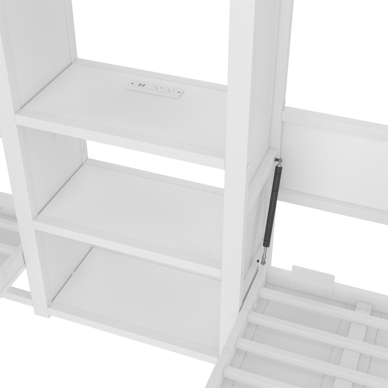 Lit escamotable simple et simple, lit escamotable pliable en métal avec garde-robe, tablettes et prises de courant, conception 2 en 1, peu encombrant