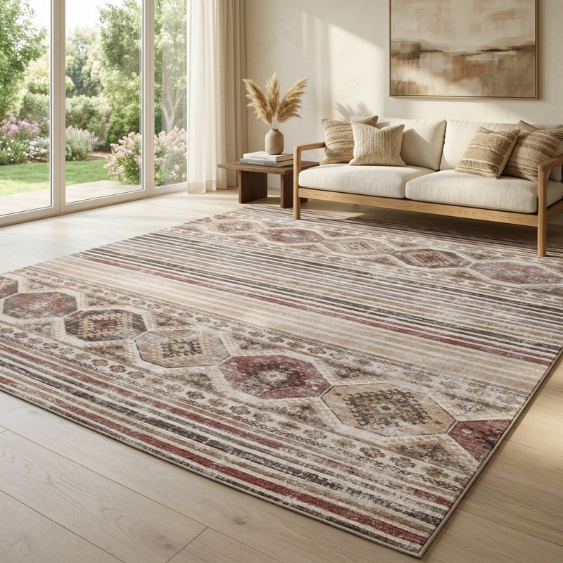 Zehorit Machine Washable Vintage Area Rug For Living Room, Hallway Runner, Entryway Rug, Rectangle 7'10" x 10'
