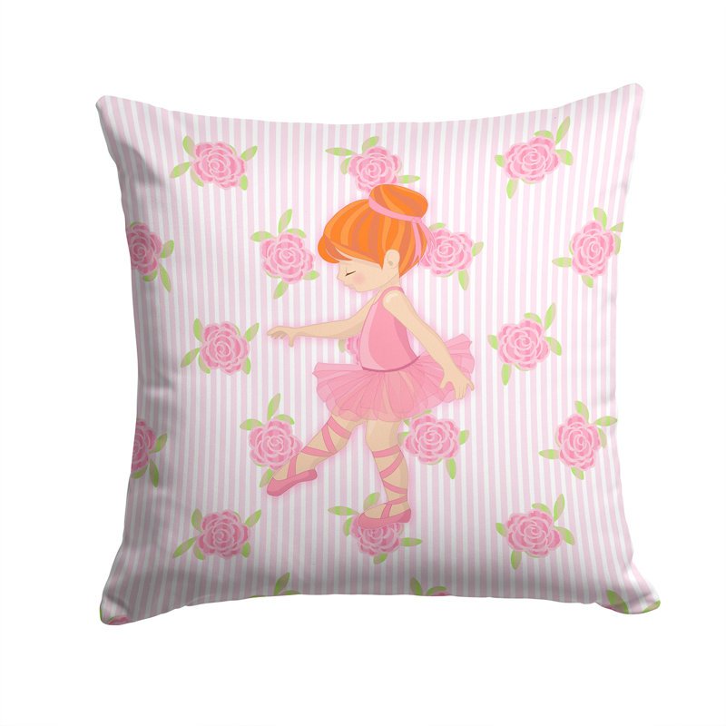 Coussin intérieur/extérieur à points ballerine head, Rose / blanc, 14 po x 14 po