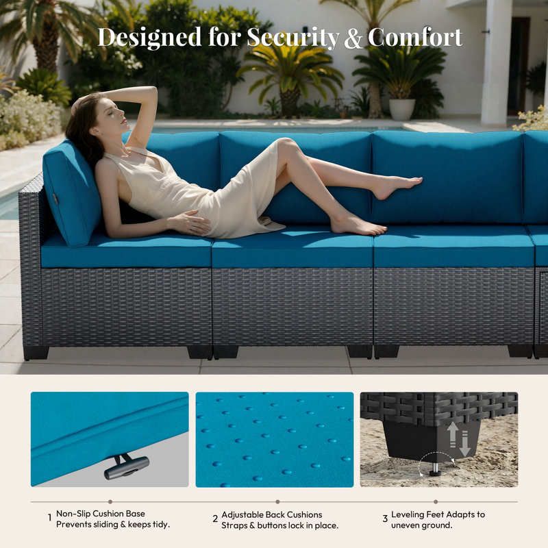  Patio Furniture Set - All-Weather,Water-Resistant - 7 Piece Patio Wicker Rattan Sectional Sofa, Modular Outdoor Conversation Set for Backyard, Garden, Poolside, Balcony