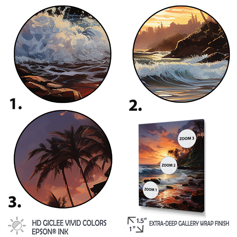 Dreamy Tropical Sunset Mexican Beach - Beach Wall Art, Wrapped Canvas, 32" H x 24" W x 1" D