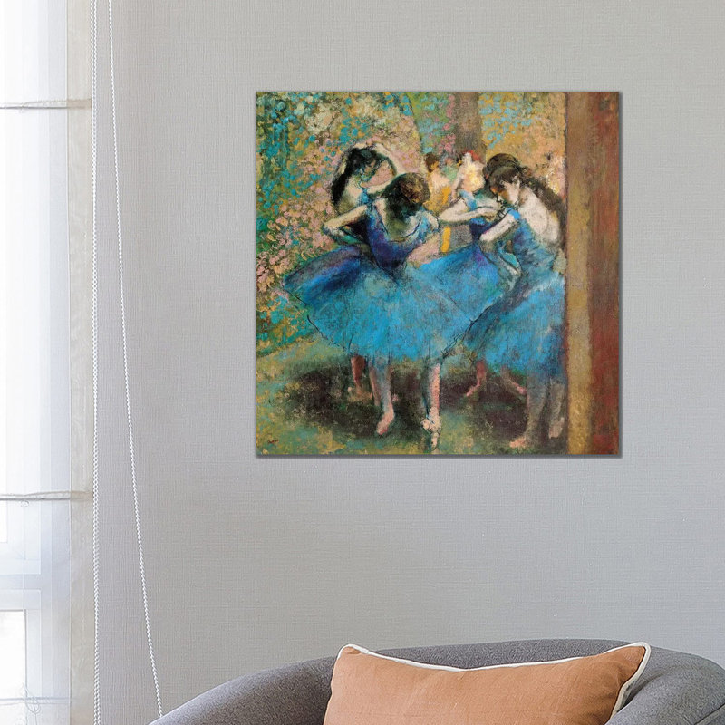 Dancers In Blue, 1890 by Edgar Degas - Floater Frame Painting on Canvas, 66.04 cm H x 66.04 cm W x 1.91 cm D, No Frame