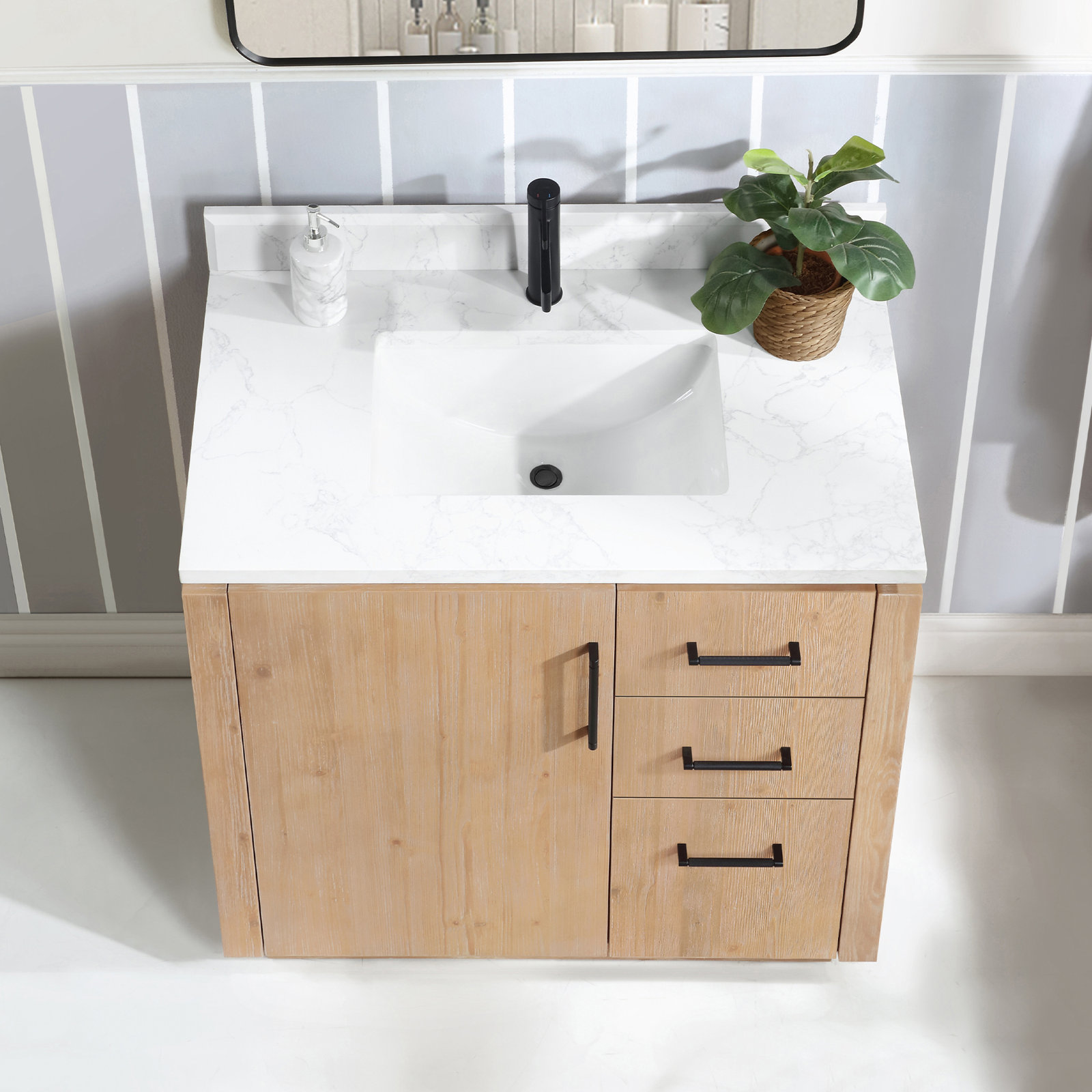 Cloverfield 36'' Single Bathroom Vanity, Fir Wood Brown, Matte Black