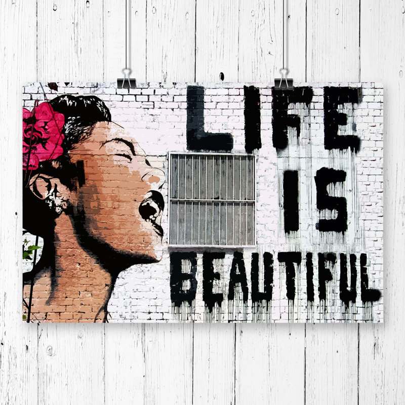 Banksy Life Is Beautiful Graffiti Wall Art - Frameless Print, 42cm H x 59.4cm W