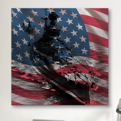 Flags Vintage WW2 U.S. Battleship - Graphic Art Print on Canvas -  Winston Porter, F1D95F18E52F43FB9ACE1FD20418D8E1