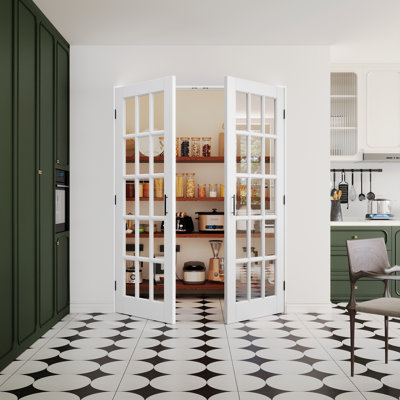 Interior 5-Lite Clear Glass Door, CARB P2 MDF & SGCC Tempered Glass French Doors, Includes Frame & Matte Black Hardware-Ball Catches & Hinges & Handles, Pre‑Finished & Waterproof, Pantry, Bedroom, Bathroom & Closet, Easy DIY Stain, 64"x 80"