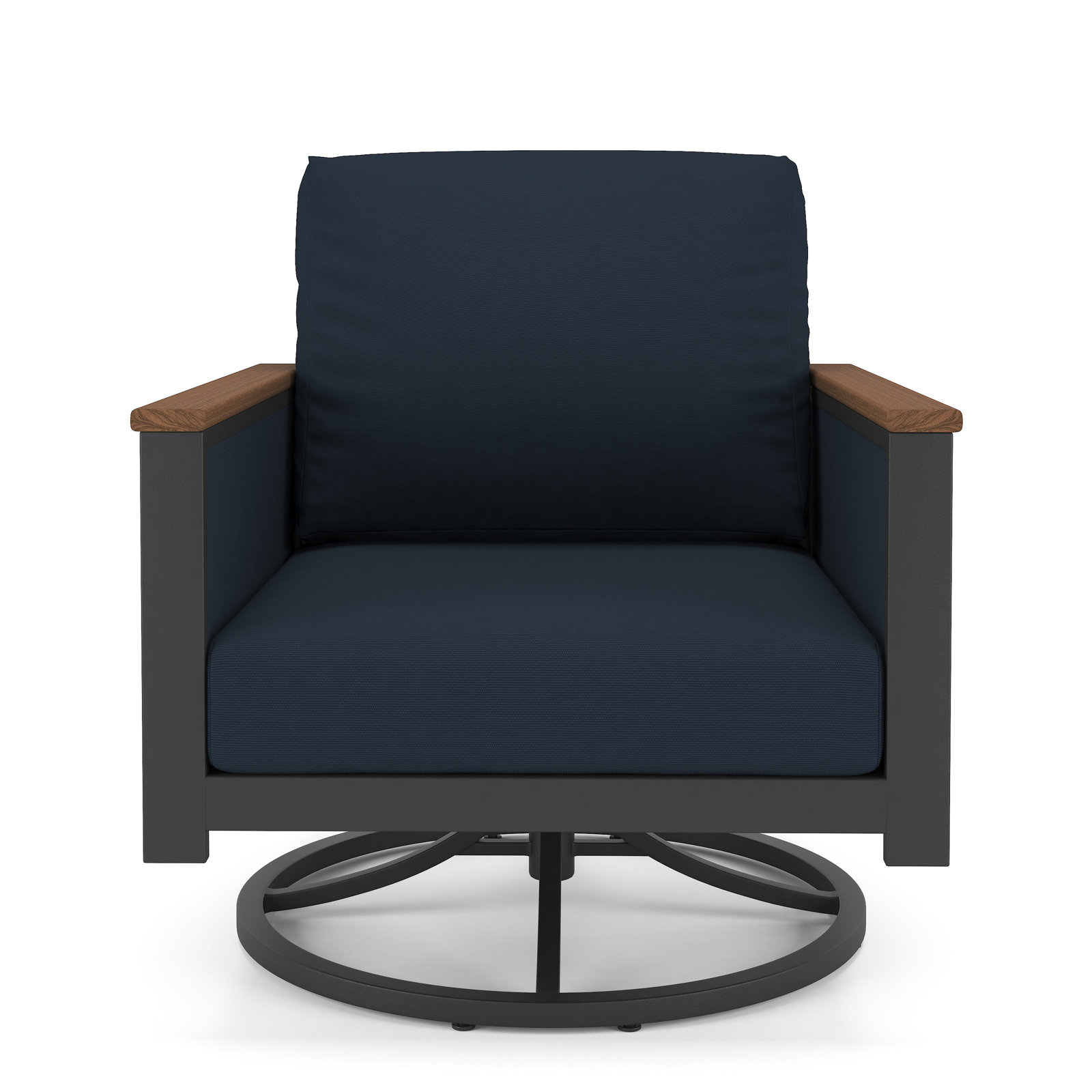 Townsend Metal Outdoor Swivel Rocking Chair with Sunbrella Cushion, Canvas Navy, Dark Gray/Brown