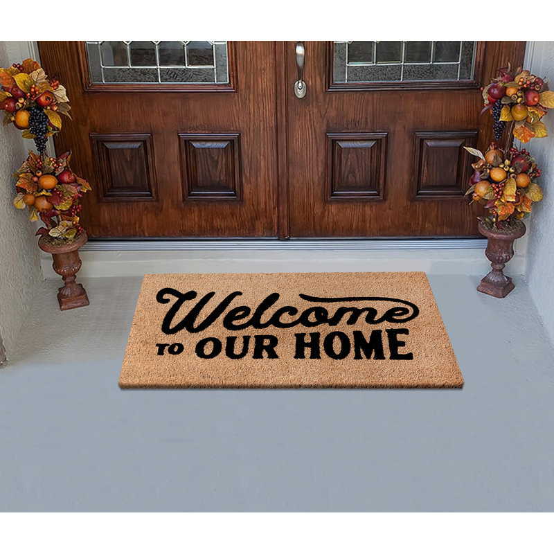 Natural Coir Flocked “Welcome Home Black” Door Mat, Heavy-Duty Non-Slip PVC Backing, Low-Profile Outdoor Doormat
