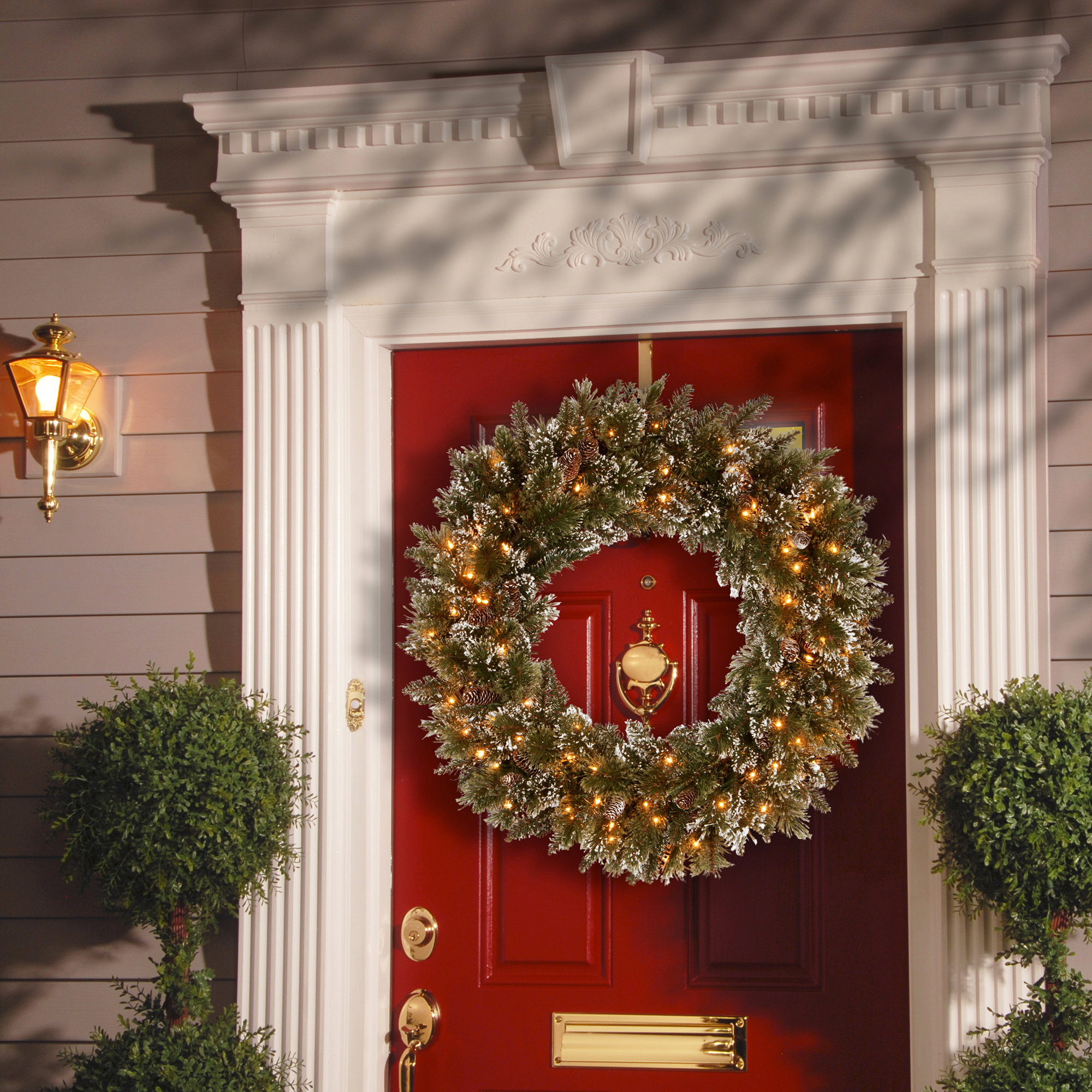 The Holiday Aisle® Glittery Bristle Pine Wreath with Twinkly LED Lights, 5" H x 30" W x 30" D