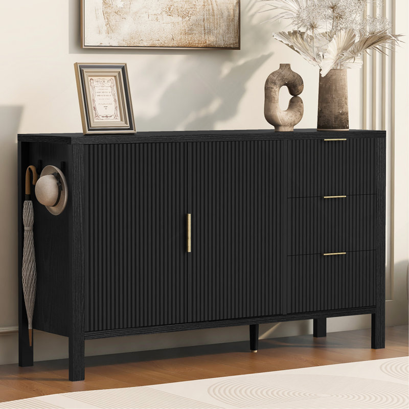 Storage Buffet Cabinet With Hooks, Black
