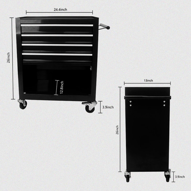 Steel Frame Tool Cabinet with Side Handle and Storage Drawers, Red