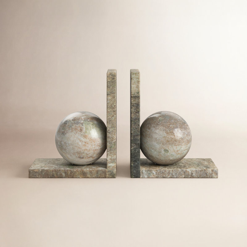 Modern & Contemporary Marble Non-Skid Bookends, Gray