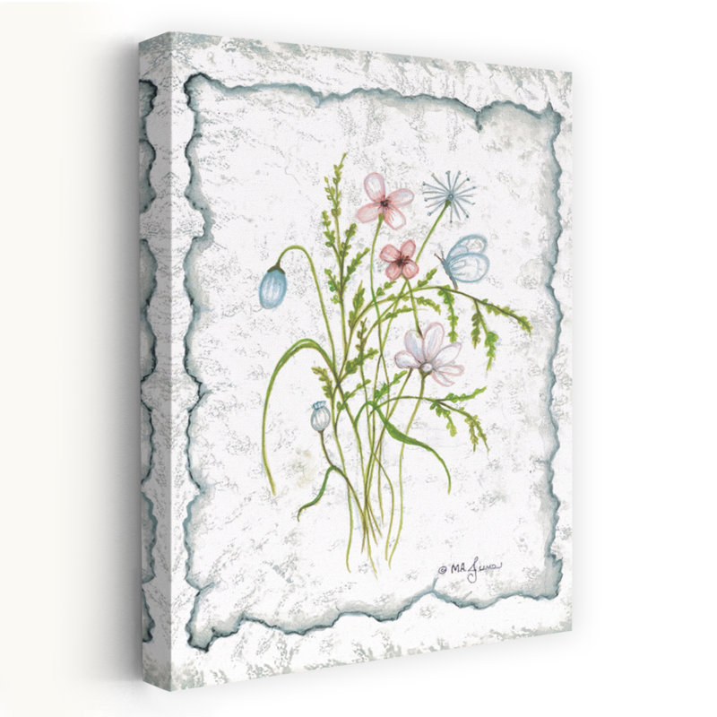 Jolies fleurs pressées - Art aquarelle délicat de fleurs sauvages rétro, H 24 po x l 16 po