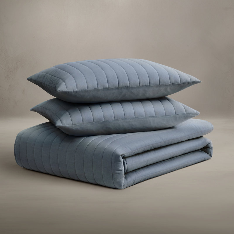 Standard Cotton-European Linen Quilt Set, Moon, Queen Quilt + 2 Standard Shams