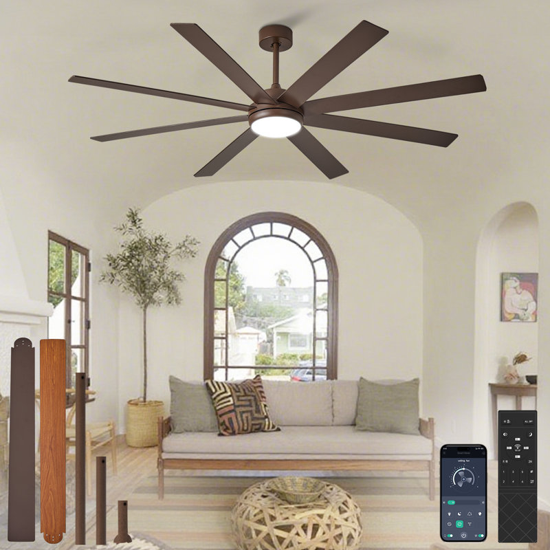 66" Ceiling Fans with Lights, Brown Indoor/Outdoor Ceiling Fan with Remote APP Control, 8 Blades Dimmable Timer Reversible Quiet DC Motor 6 Speeds