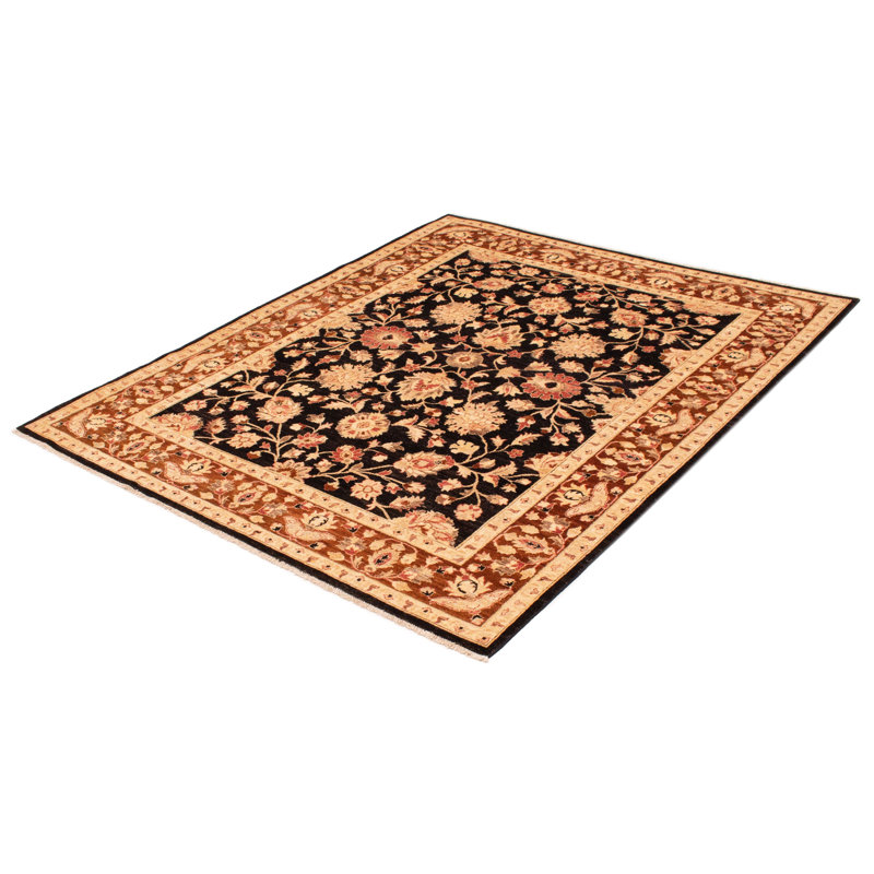 Tapis unique en laine noué à la main 8 pi 1 po x 9 pi 9 po nouvel âge Chobi de couleur crème / brun / noir