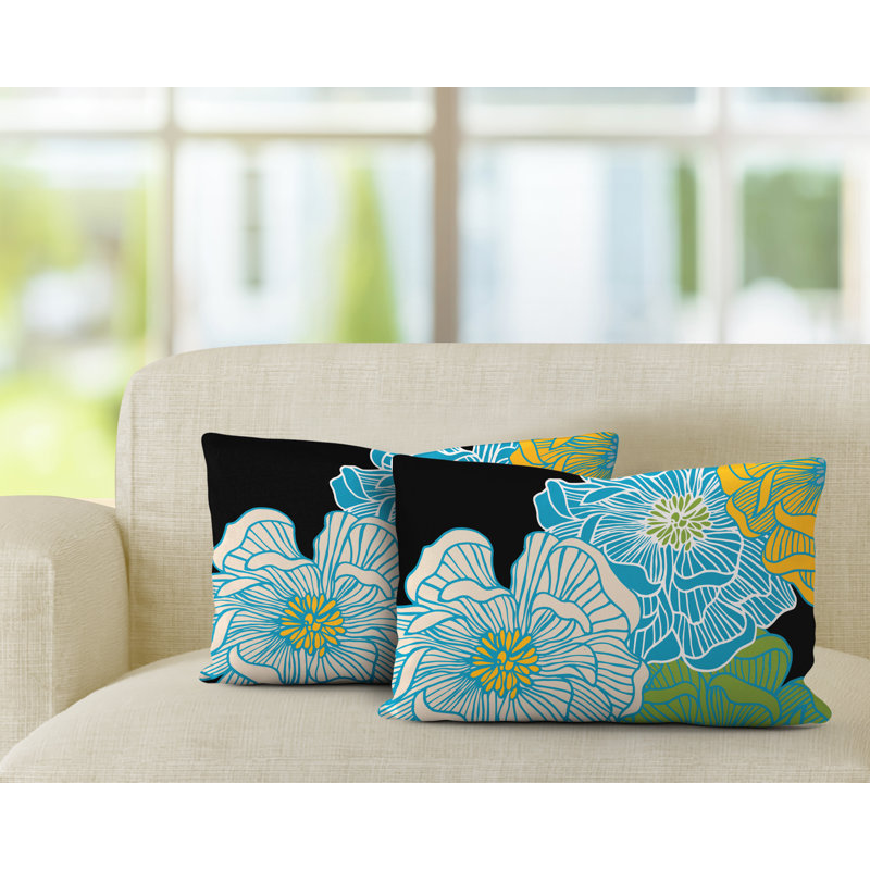Floral Outdoor Reversible Throw Pillow, Turquoise