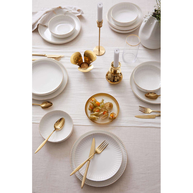 Elegant 18-Piece Dinner Set, Gold Porcelain | Includes 6 Service Plates (9.4 in), 6 Deep Plates (9.1 in), 6 Bowls (5.9 in) | Luxurious Design, Perfect for Formal Dining & Entertaining, Not Dishwasher or Microwave Safe