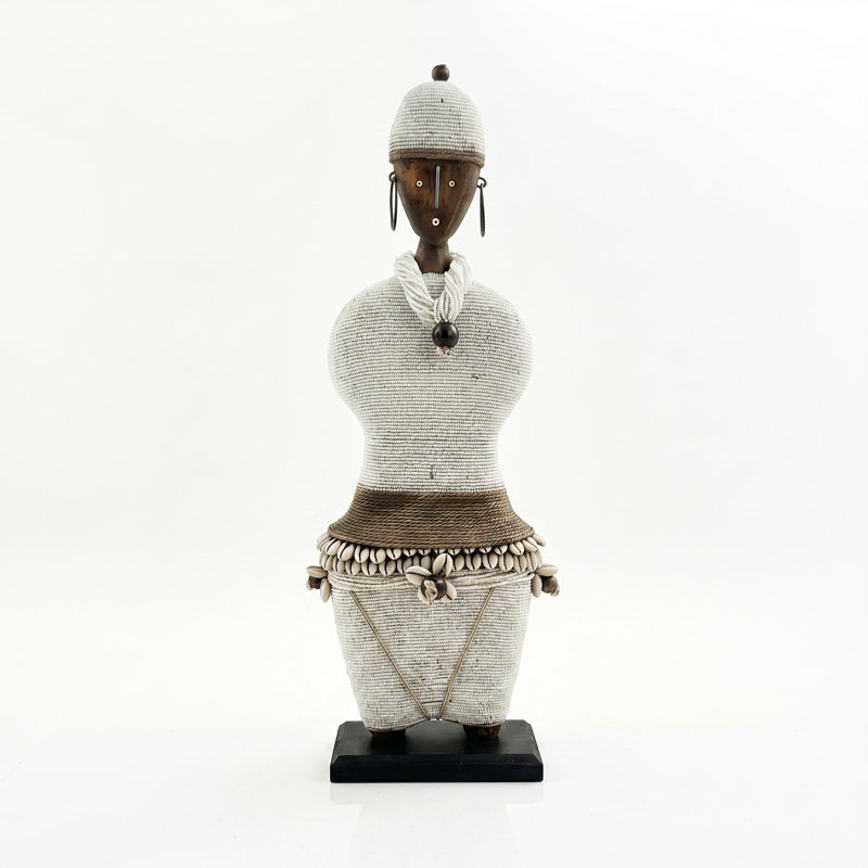 African Beaded Namji Doll, Large 18.5 in, White, Beaded