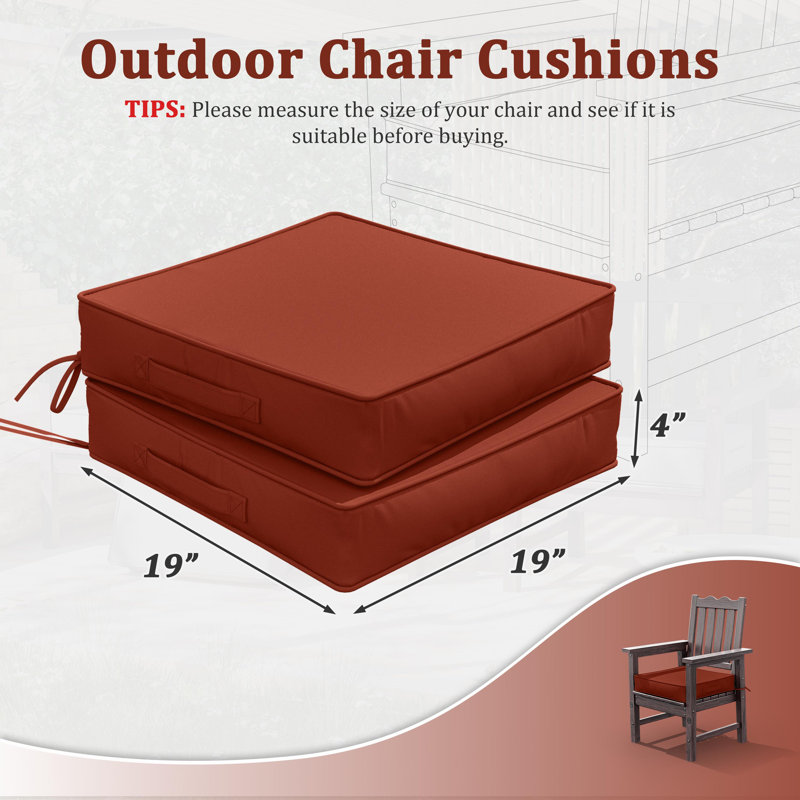 Outdoor 4” Seat Cushions And 19”X19” Outdoor Cushions Dining Seat Cushions , Terra Red