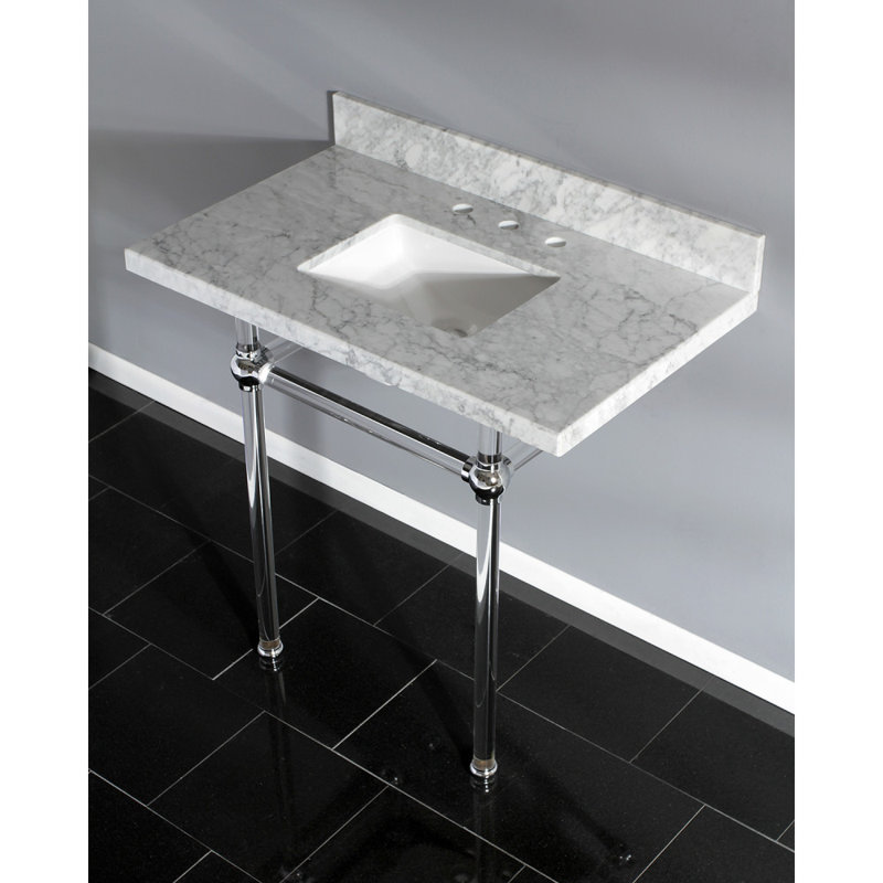36-Inch Carrara Marble Vanity Top with Polished Chrome Base