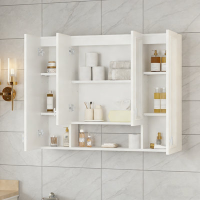 Armoire de salle de bain moderne avec 5 tablettes réglables et un espace de rangement ouvert
