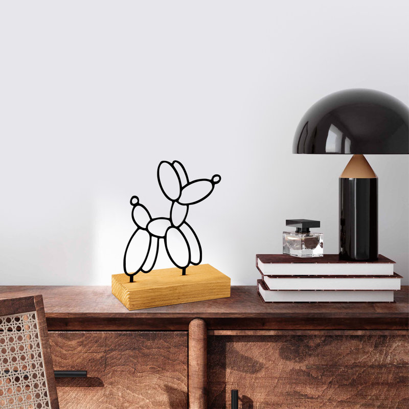 Élégant objet décoratif, métal et bois, 8,7 po x 3,1 po x 6,7 po | 100% métal (épaisseur: 0,06 po) et base 100% bois (épaisseur: 1,6 po) | Finition noire et naturelle élégante, parfaite pour la décoration intérieure moderne