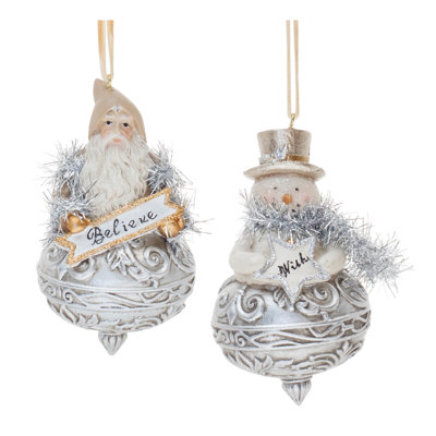 Ornement fleuri Père Noël et bonhomme de neige (ensemble de 6)