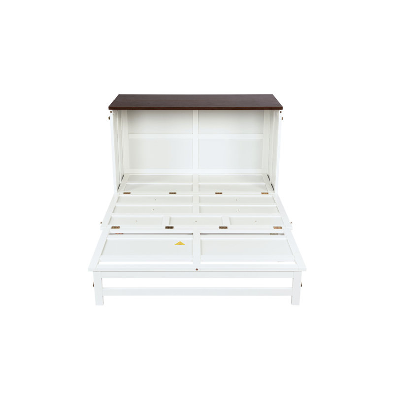 Armoire de lit double pleine grandeur en noyer blanc, station de charge, port et rangement pour nuitée, armoire en noyer avec tiroir