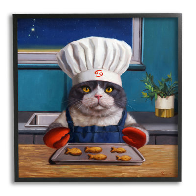 " Fresh Baked Fish Cookies Cat Chef Astrological Symbol " by Lucia Heffernan Painting Print