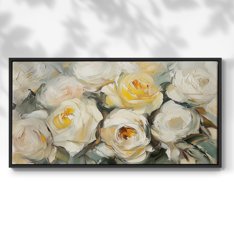 Botanical Series-CCX- Toile tendue avec châssis tendue, prête à être accrochée, H 25 po x l 49 po, Noir