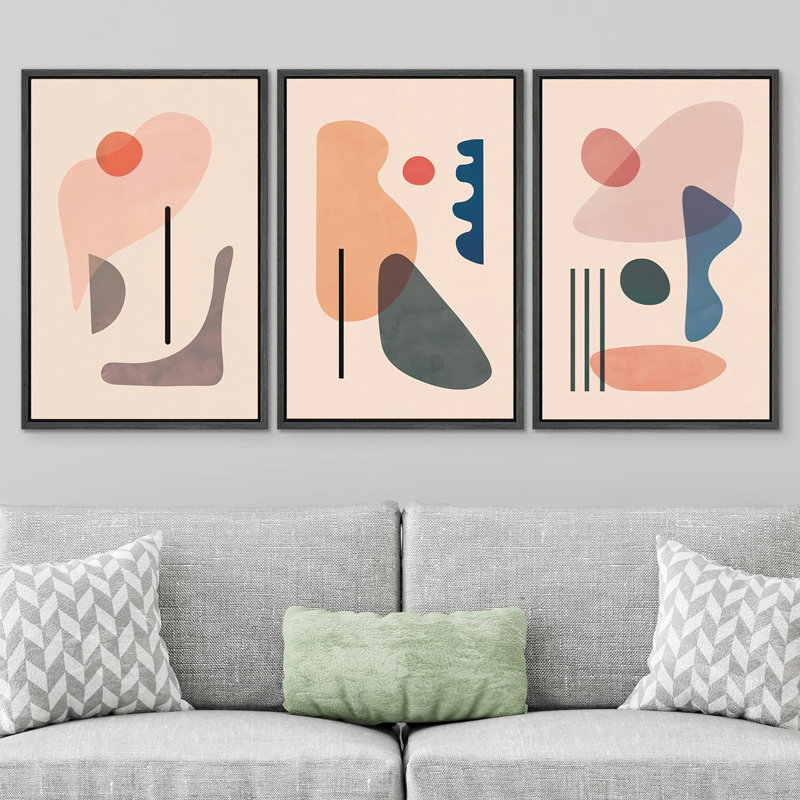 " Retro Mid-Century Colourful Variety Abstract Shape Illustration Modern Art Chic Relax Multicolor " 3 - Pieces, Noir