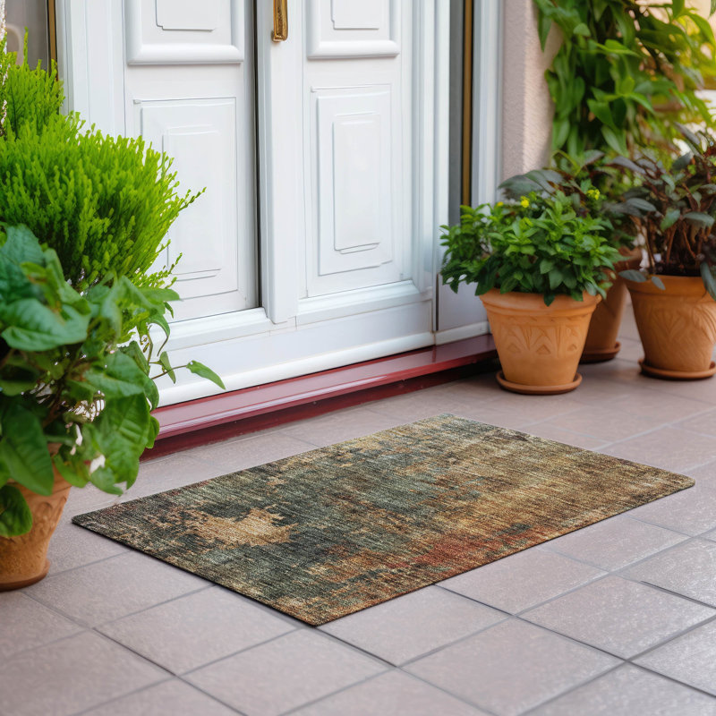 Machine Washable Indoor/Outdoor Cicel ACN1211 Sage Rug, Rectangle 1'8" x 2'6"