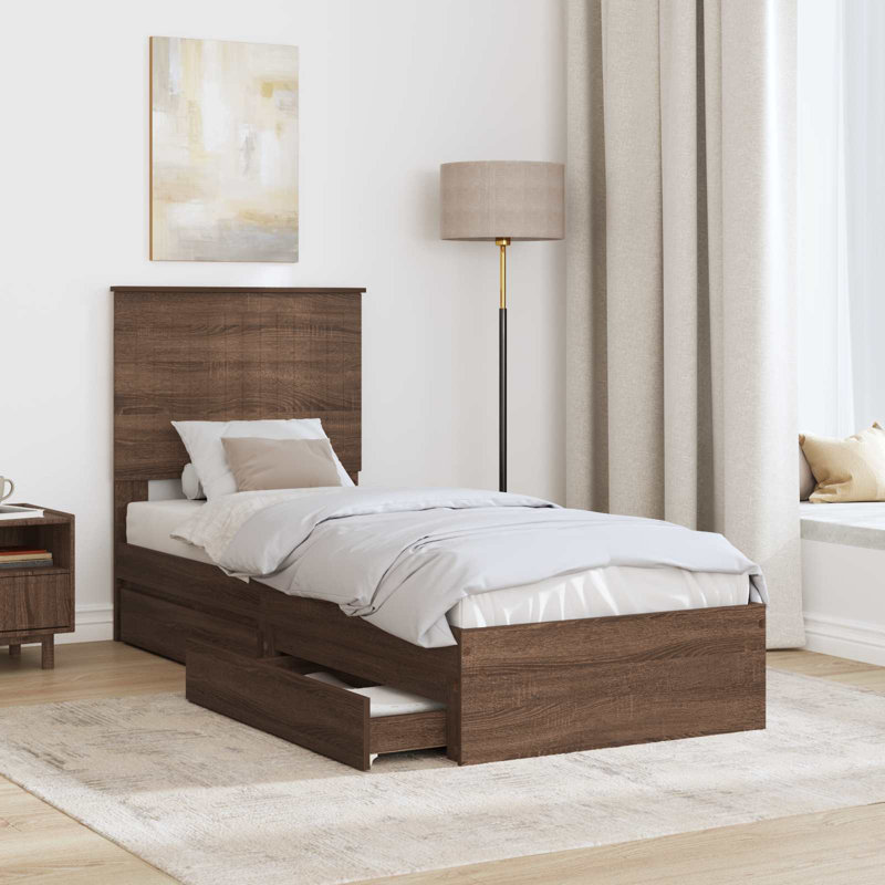  Bed Frame With Drawer Engineered Wood, Small Single (2'6), Brown Oak