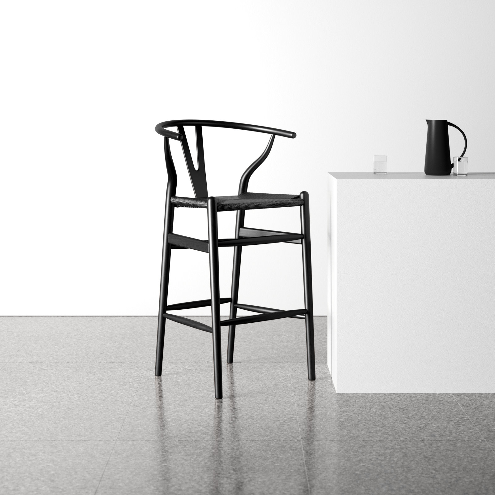 Etta Solid Wood Bar & Counter Stool, Bar Stool (30" Seat Height), Black/Black