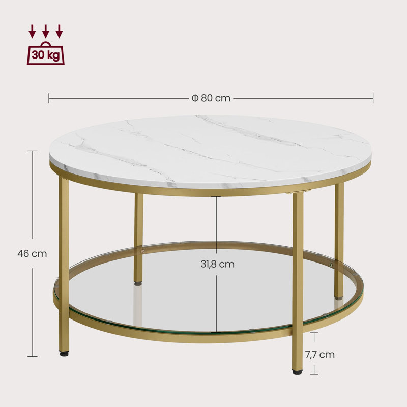 Chrishiya Coffee Table with Storage, Light gold, Marble white
