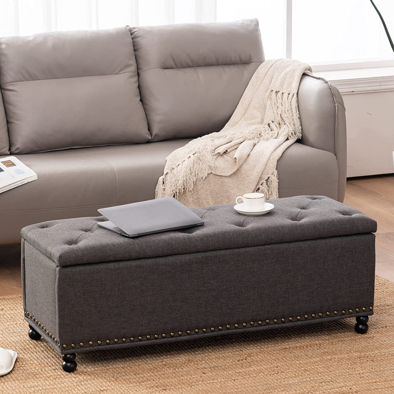 Repose-pieds avec rangement Anquanette, Mélange de polyester gris foncé