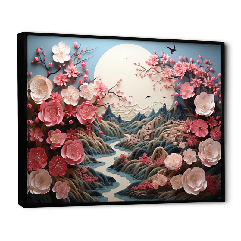 Asian Art Eastern Elegance V " Asian Art Eastern Elegance V ", 16" H x 32" W x 1" D, Black Floater Framed