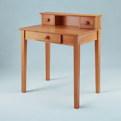 Hanrahan 2-Hutch and One Center Drawer Desk in Honey Finish, 34.49" H X 30.29" W X 20.03" D