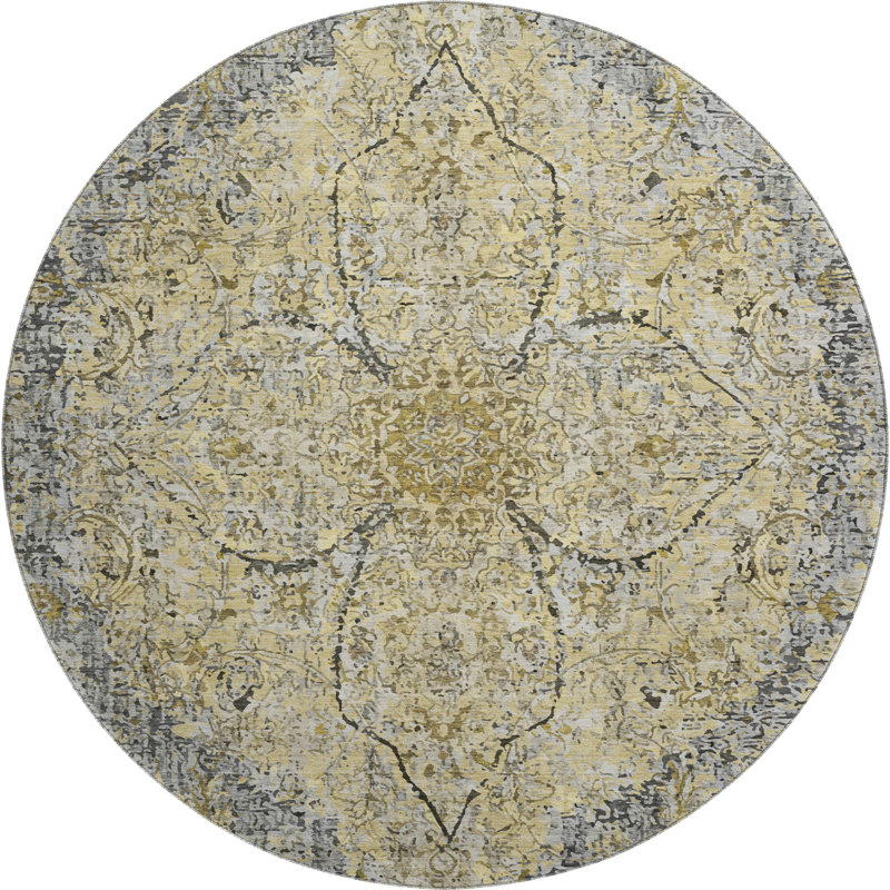 Premium Machine Washable Mayfield AMF2136 global Rug, Pewter, 8' Round