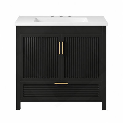 Meuble-lavabo autoportant avec comptoir en résine et portes à fermeture en douceur